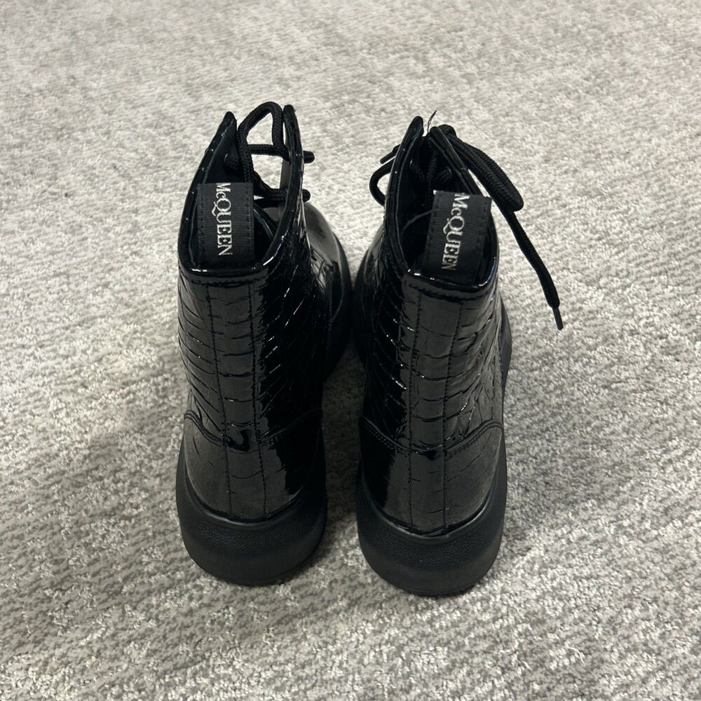 Alexander McQueen Croc Effect Boots Womens 38.5E US 8.5 Black Combat New - Picture 6 of 16